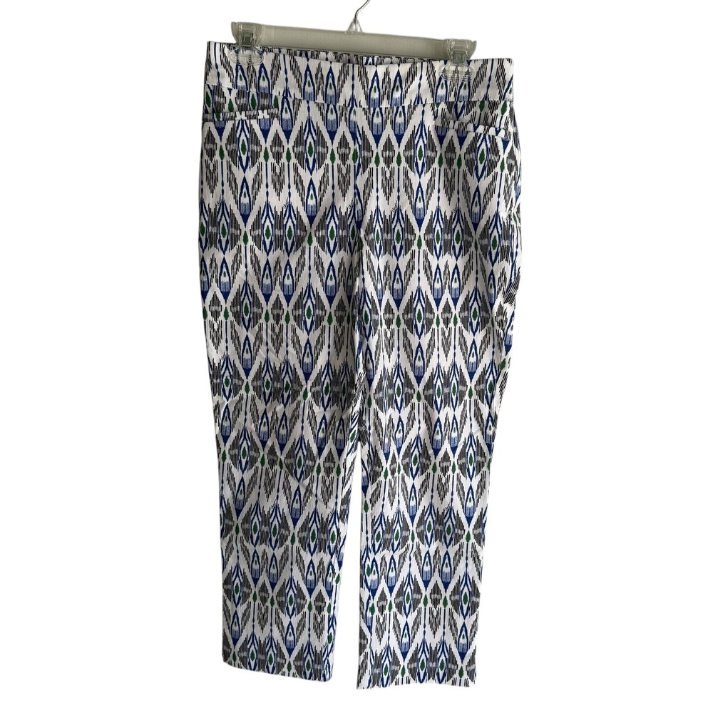 CHICO'S‎ 40th Annniversary Brigitte Ikat Blue and White Ladies Cropped Pants, 6